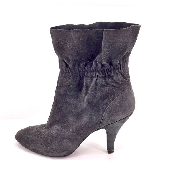 Nine West Grey Leather Upper High Heel Slouch Pull On Ankle Boots Size 9M - Picture 6 of 11